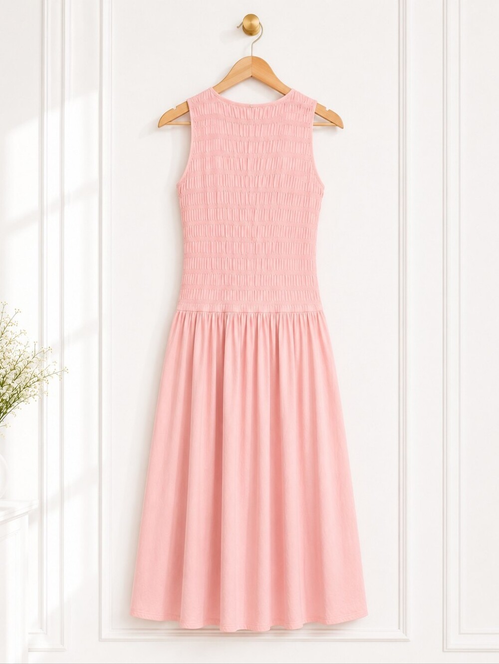 Universal Thread Pink Smocked Midi Dress Size Medium Sleeveless Casual Romantic - Picture 7 of 9